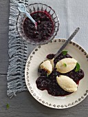 Bohemian Forest quark dumplings with a blueberry and honey sauce