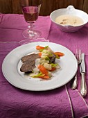 Prime boiled beef with vegetables and horseradish sauce