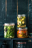 Preserved beans and fennel, ginger gherkins and peperonata