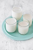 Various types of vegan milk in glasses