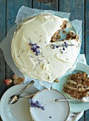 Carrot cake with butter cream and lavender