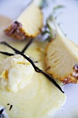 Pineapple sorbet with caramelised pineapple pieces