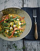 Colourful fried vegetables with sweetcorn