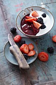 Vegan red berry compote with soya yoghurt