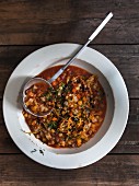 Vegan winter vegetable stew with yellow lentils and Jerusalem artichokes