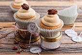 Pecan nut and caramel cupcakes with cream cheese frosting
