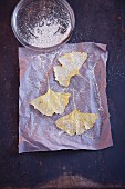 Gingko leaves sprinkled with fine, silver glitter