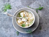 White wine potatoes with fresh dill in a thick sauce
