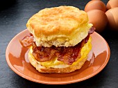 An American biscuit with bacon and scrambled egg (USA)