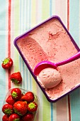 Strawberry ice cream and fresh strawberries