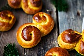 Classical Swedish saffron buns with raisins