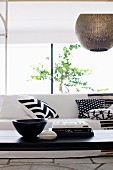 Detail of a black and white living room