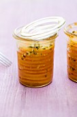 Potato and sweet potato tian with ginger and rosemary in jars