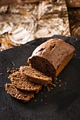 Chocolate cake, partly sliced