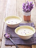 Cauliflower soup with lavender flowers