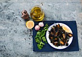 Steamed mussels on a plate