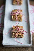 Homemade muesli bars with oats, apples and peanut butter