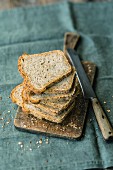 Sliced loaf bread with spelt, flaxseed and buckwheat flakes