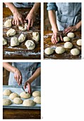 Crispy sour dough rolls being made