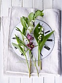 Spring flowers on a clock face with Roman numerals