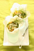 Tulips filled with smoked salmon, dill, cucumber and yoghurt
