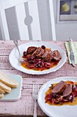 Roasted duck breast with orange and onion sauce