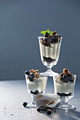 Blueberry and buttermilk deserts with pumpernickel crumbles