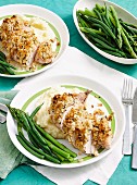 Crunchy chicken and olive oil mash