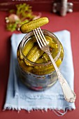 Cucumbers pickled with peppers and garlic