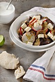 Vegetable salad with pesto and feta cheese