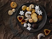 A plate of assorted Christmas biscuits