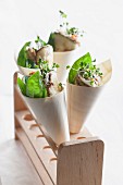 Courgette roles with ricotta and herbs in paper cones