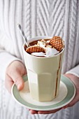 Hot Kahlúa chocolate with cream and waffles