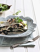 An autumnal lasagne with wild mushrooms, truffles and cabbage