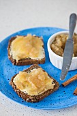 Apple sauce with cinnamon on a slice of wholemeal bread