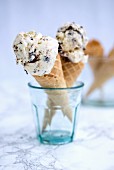 Vanilla ice cream with chocolate chips in cones