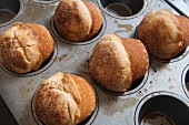 Doughnut muffins with cinnamon sugar in a muffin tin