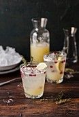Lemonade with pomegranate seeds and thyme
