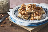 A wholemeal apple tray bake cake with almond and oat crumbles