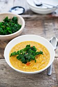Parsnip and butternut squash soup with kale