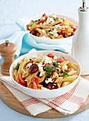 Tomato, chorizo and feta penne