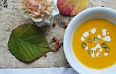 Autumnal pumpkin soup with chilli rings