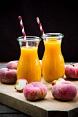 Homemade peach smoothies made from vineyard peaches