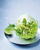 Chicken and apple salad served in an iceberg lettuce leaf