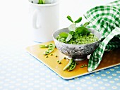Fresh pea and mint pesto with young peas