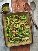 Artichoke and bean salad with peas and pink peppercorns