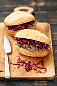 Pulled pork and red cabbage sandwiches
