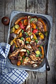 Oven-baked chicken and vegetables