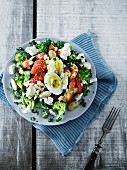 Broccoli salad with boiled eggs and strawberries
