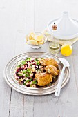 Lemon chicken and a couscous and beetroot salad (Morocco)